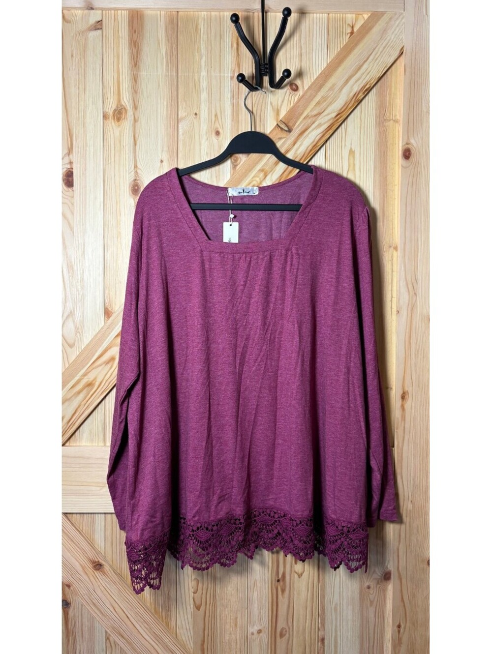 Agnes Orinda Women's Mauve 3X Long Sleeve Top with Lace Hem
